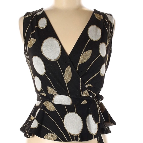 Anthropologie Tops - Anthropologie Maeve black gold sleeveless wrap top